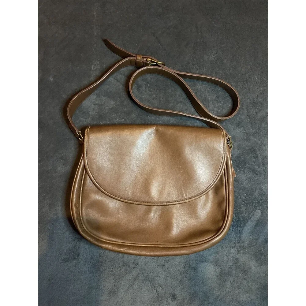 Vintage 90s Coach Bag Brown Leather Saddle Side Cross Body USA O27-9919